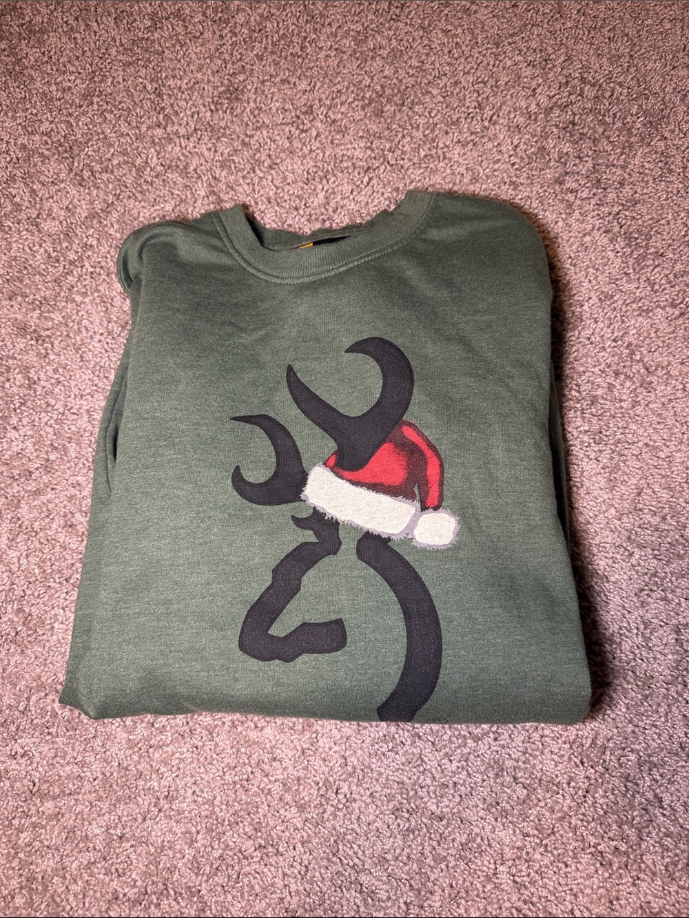Realtree Olive Green Crewneck Sweatshirt with Santa Hat Graphic